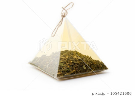 New pyramid green tea bag. Label dry. Generate Ai 105421606