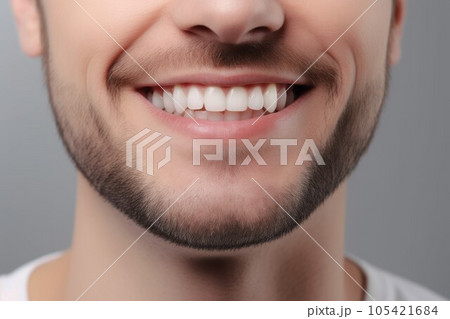 Man beautiful smile health. Care adult. Generate Ai Man beautiful smile health. Care adult. Generate Ai 105421684