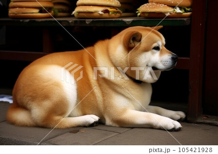 Fatty dog pet house. Big weight. Generate Ai Fatty dog pet house. Big weight. Generate Ai 105421928