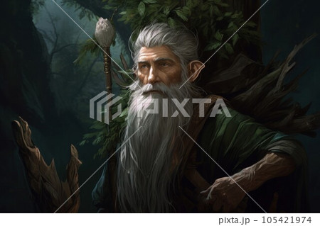 Forest old druid. Monk nature. Fictional person. Generate Ai Forest old druid. Monk nature. Fictional person. Generate Ai 105421974