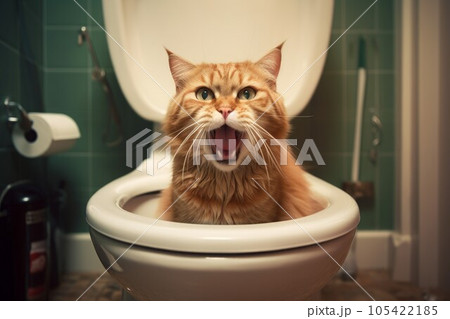 Cat sitting on toilet. Animal domestic. Generate Ai Cat sitting on toilet. Animal domestic. Generate Ai 105422185