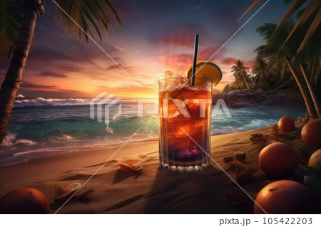 Beach cocktail ocean. Mexico drink celebration. Generate AI 105422203