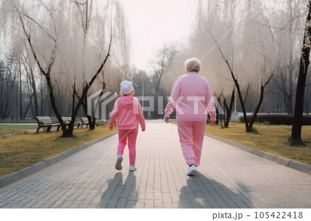 Back view granddaughter and grandmother. Old leisure. Generate Ai 105422418