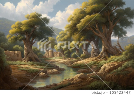 Ancient greece landscape. Temple art. Generate Ai Ancient greece landscape. Temple art. Generate Ai 105422447