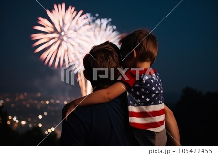 American independece day fireworks sky. Celebration patriotism. Fictional person. Generate Ai American independece day fireworks sky. Celebration patriotism. Fictional person. Generate Ai 105422455