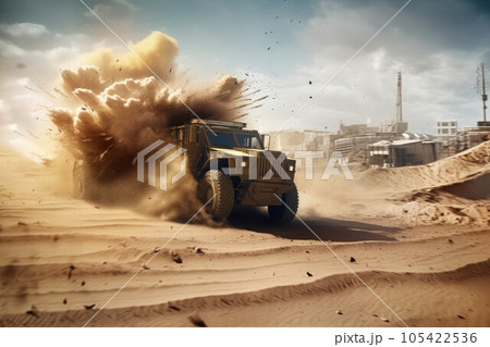 Sandstorm car desert. Dune nature. Generate Ai Sandstorm car desert. Dune nature. Generate Ai 105422536