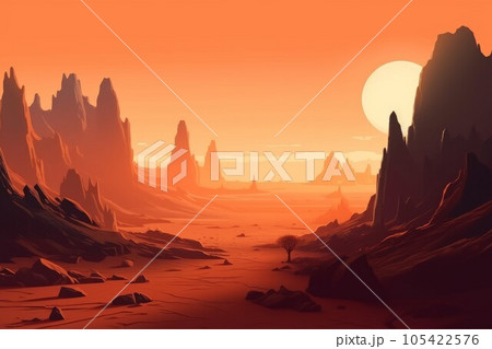 Mars planet landscape space. Surface desert. Generate Ai 105422576