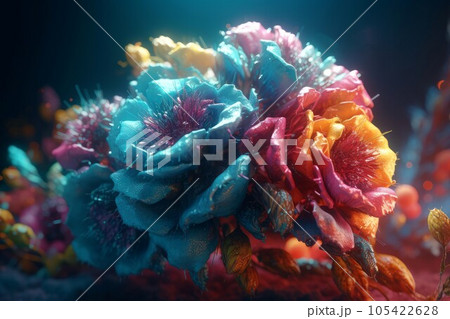 Colorful fantasy bud brush. Flora creative. Generate Ai 105422628