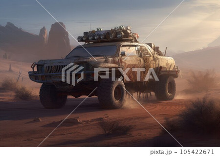 Apocalyptic car desert fantasy. Automobile travel. Generate Ai Apocalyptic car desert fantasy. Automobile travel. Generate Ai 105422671