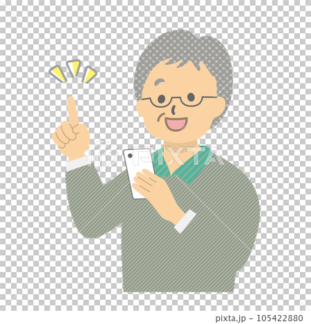 圖庫插圖: 操作智能手機的老人_2 105422880