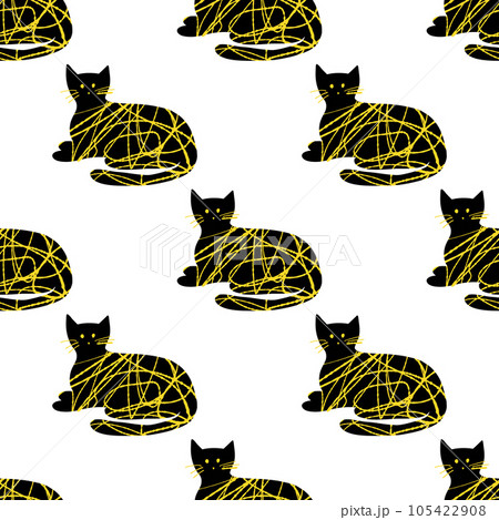 Seamless pattern with textured cute cat 105422908