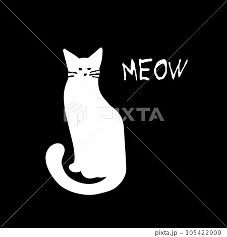 White cat illustration isolated on black with text White cat illustration isolated on black with text 105422909