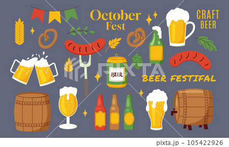 Beer Set flat style. Vector Illustration with lettering 105422926