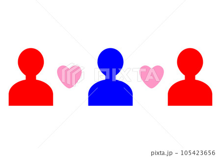 二人の女性に好意を持たれている男性。モテモテアイコン。 105423656