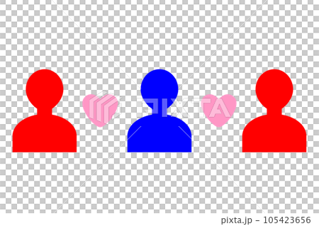 二人の女性に好意を持たれている男性。モテモテアイコン。 105423656