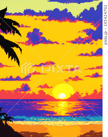 ドット絵風の夕暮れ[AI生成画像] 105424702