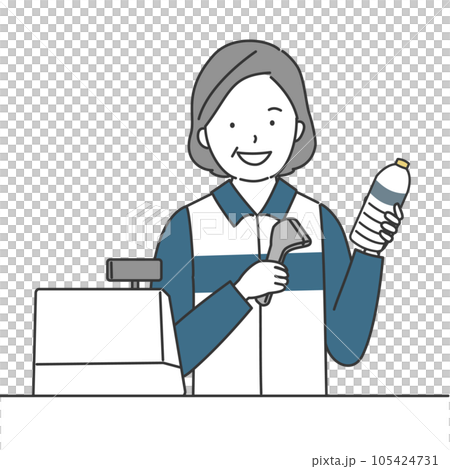 A middle-aged female clerk working at a convenience store A middle-aged female clerk working at a convenience store 105424731