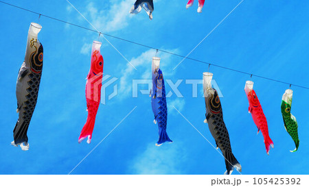 「川口芝川鯉のぼり祭り2023」のこいのぼりと青空の美しい風景 105425392