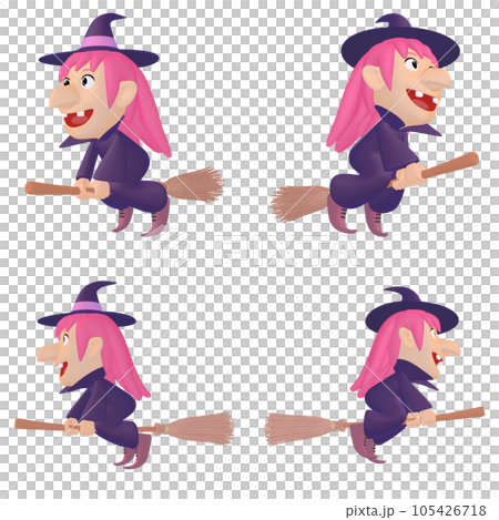 Halloween illustration material Flying witch on a broom (1) Color variations (2) Cut 4-piece set (2) Halloween illustration material Flying witch on a broom (1) Color variations (2) Cut 4-piece set (2) 105426718