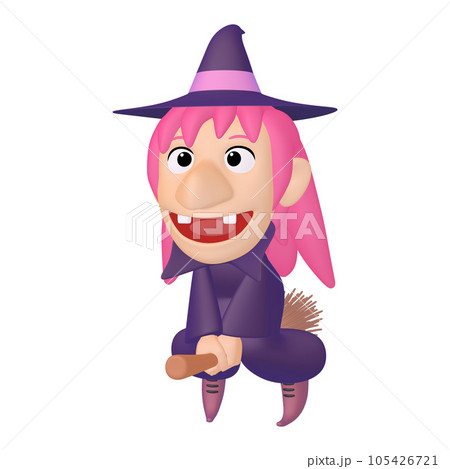 ハロウィンのイラスト素材　箒に乗った空飛ぶ魔女（1_1）　カラバリ（2） 105426721