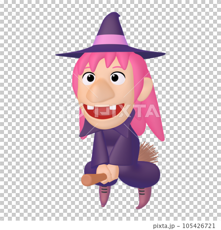 ハロウィンのイラスト素材　箒に乗った空飛ぶ魔女（1_1）　カラバリ（2） 105426721