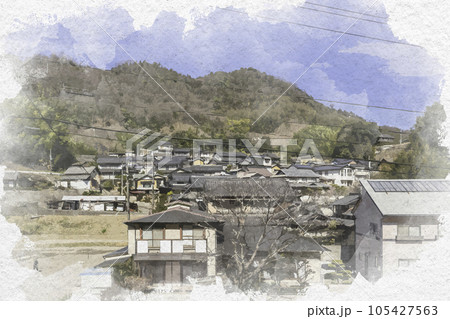 水彩画風 金光町上竹の集落 岡山県浅口市 水彩画風 金光町上竹の集落 岡山県浅口市 105427563