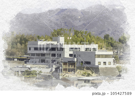 水彩画風 浅口市役所 本庁 岡山県浅口市 水彩画風 浅口市役所 本庁 岡山県浅口市 105427589