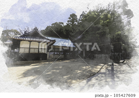 水彩画風 太老神社 境内 岡山県浅口市 水彩画風 太老神社 境内 岡山県浅口市 105427609