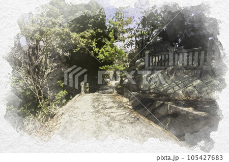 水彩画風 太老神社 参道 岡山県浅口市 水彩画風 太老神社 参道 岡山県浅口市 105427683