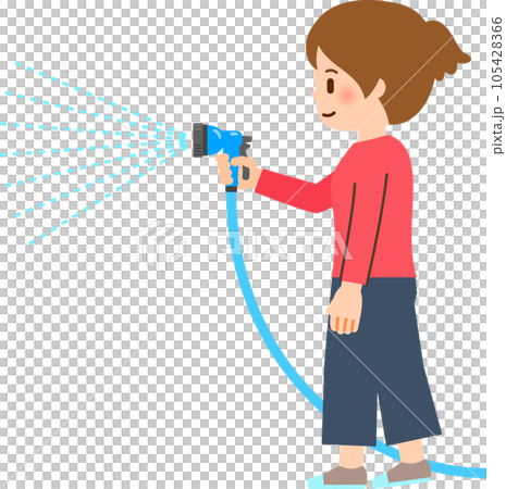 散水ホースで水を撒く女性 105428366