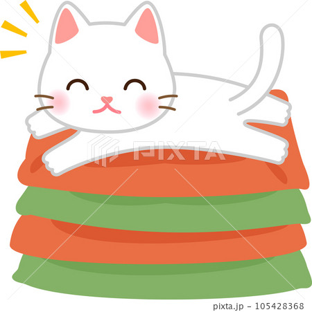 重ねた座布団に乗った猫 105428368