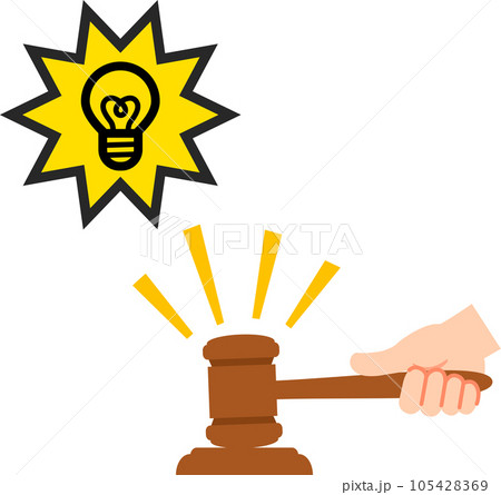 電球マークと打ち下ろされるガベル、即決 電球マークと打ち下ろされるガベル、即決 105428369