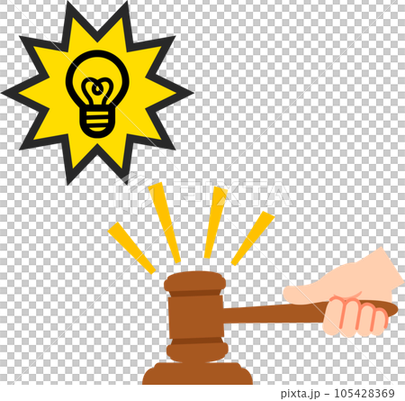 電球マークと打ち下ろされるガベル、即決 電球マークと打ち下ろされるガベル、即決 105428369