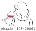 ワイングラスを持つ女性　線画 105429061