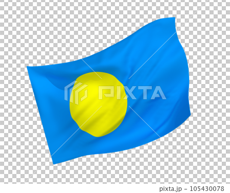 風になびくシンプルな3Dパラオ国旗 105430078