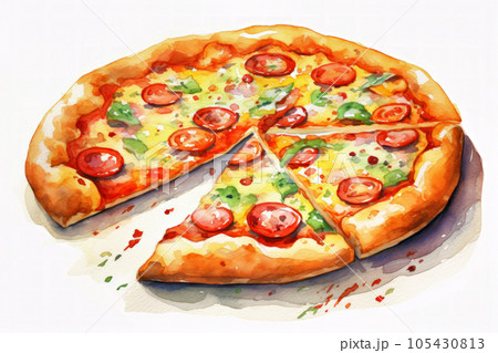 水彩画の美味しそうなピザのイラスト素材 [105430813] - PIXTA
