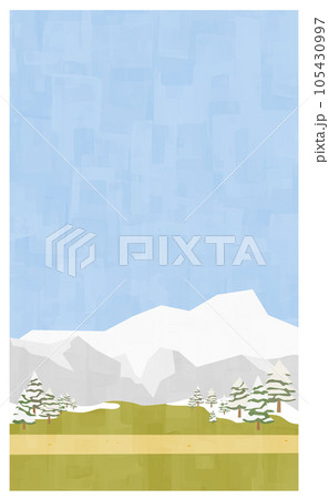 平坦な道と冬の背景素材　縦位置 105430997