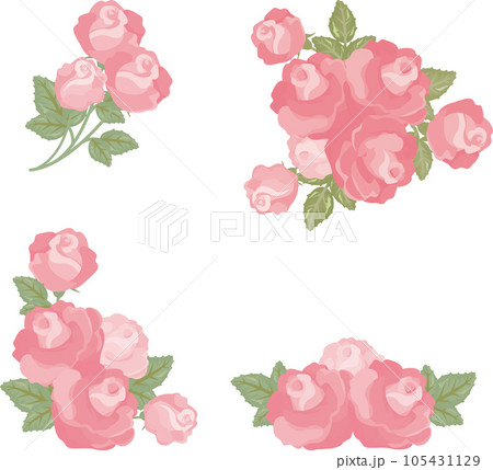 薔薇　バラ　ばら　花　あしらい　飾り　装飾　シンプル　かわいい　イラスト素材セット 105431129
