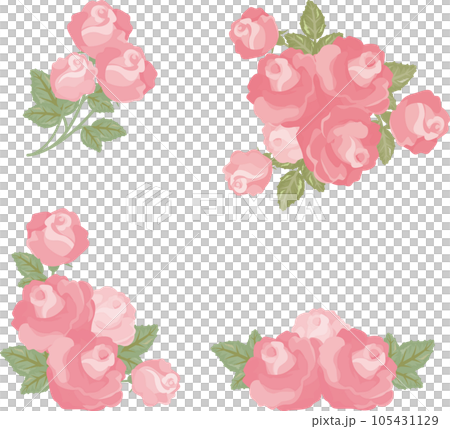 薔薇　バラ　ばら　花　あしらい　飾り　装飾　シンプル　かわいい　イラスト素材セット 105431129