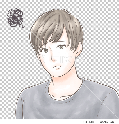 Young man with worries watercolor style 105431361
