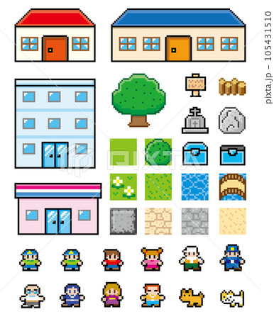 現代RPG風ドット絵　街　俯瞰セット 105431510