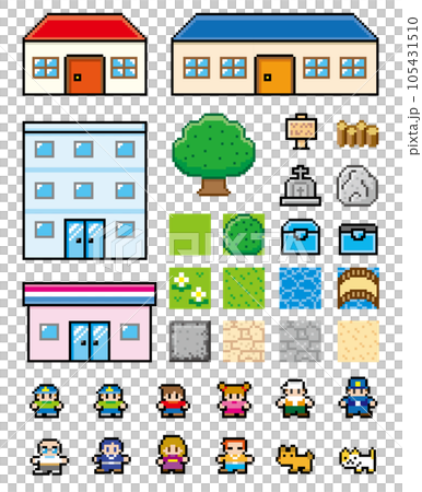 現代RPG風格像素藝術城市鳥瞰設定 105431510