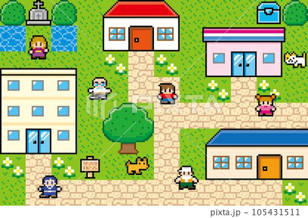 現代RPG風ドット絵 街 俯瞰のイラスト素材 [105431511] - PIXTA