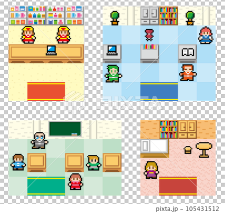 現代RPG風ドット絵　街　室内セット 105431512