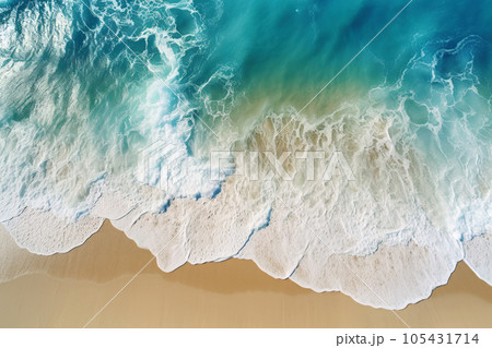 ターコイズブルーの海とビーチ、俯瞰 105431714