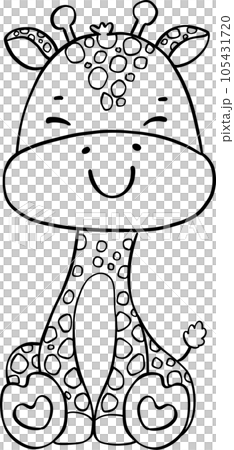 Cute baby giraffe doodle hand drawing outline, innocence and mischief safari animals 105431720