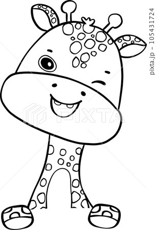 Cute baby giraffe doodle hand drawing outline, innocence and mischief safari animals 105431724
