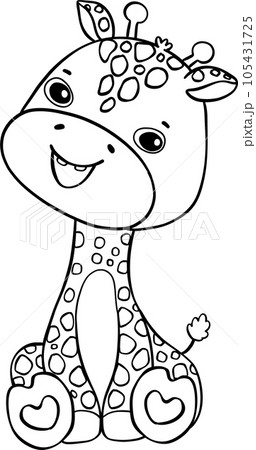Cute baby giraffe doodle hand drawing outline, innocence and mischief safari animals 105431725