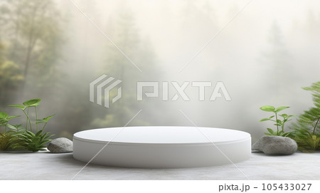3d luxury white podium with blur forest background for your luxury product.Generative AI 105433027