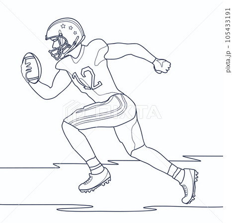 Quarterback running and throwing breakthrough with the ball.Line art drawing for coloring book. Quarterback running and throwing breakthrough with the ball.Line art drawing for coloring book. 105433191